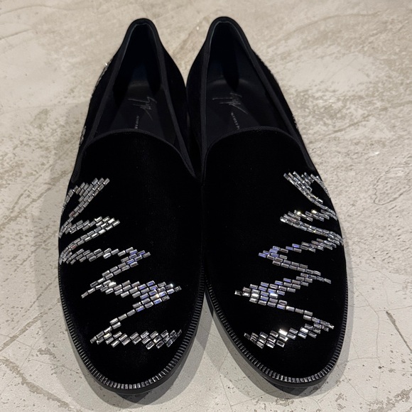 Men’s Giuseppe Zanotti JARETH SHAKE Black Velvet Loafers with Crystal Detail